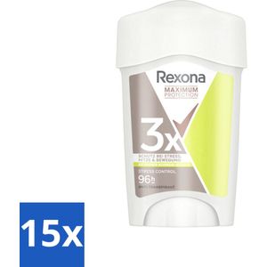 Rexona - Deodorant Stick - Maximum Protection Stress Control Dry - Tegen Stresszweet - 45 ml - Bulkverpakking - 15 stuks