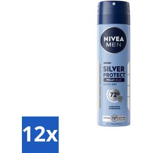 Nivea - Men - Deodorant - Spray - Silver Protect Polar Blue - 150 ml - Voordeelverpakking - 12 stuks