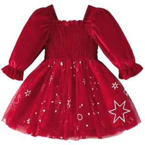 Kanten kerstjurk voor meisjes met lange mouwen en fluwelen tutu