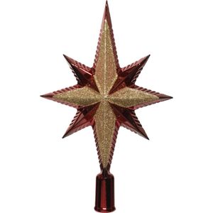 Decoris kerstboom piek - ster - donkerrood/goud - kunststof - 25,5 cm