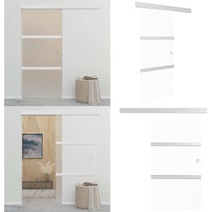 vidaXL Schuifdeur 90x212 cm ESG-glas en aluminium zilverkleurig - Glazen Deur - Glazen Deuren - Schuifdeur - Schuifdeuren
