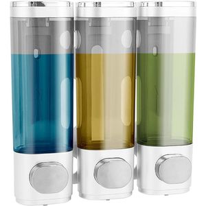 Zeepdispenser voor aan de muur - 3 stuks, 300 ml, voor de badkamer, wandmontage, geen boren of schroeven, installeren wit.