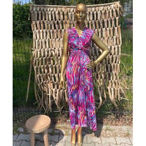 Lange Zomerjurk Morena - Fantasie Print - Fuchsia - One Size (maat 36 t/m 40/42)