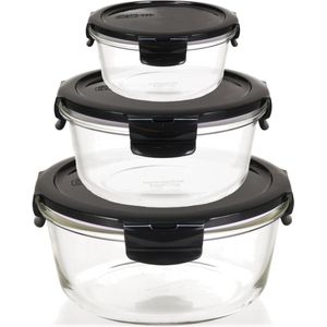 Voedselopslagcontainers van glas met deksel, set van 3 rond – ovenglas – voor koelkast en vriezer – braadpan voor oven en magnetron