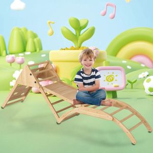 8-in-1 multifunctioneel houten klimrek - met glijbaan, klimmodule, houten ladder, klimboog, schommelschip & tent - veelzijdige vormveranderingen voor creatief spel en beweging