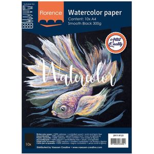 Aquarelpapier - Zwart - A4 - 300 gram - Smooth - Gladde Structuur - Florence - 10 vellen