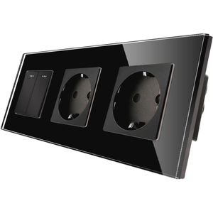 Moderne Dobbele Stopcontact met Lichtschakelaar en Glazen Plaat - 10A