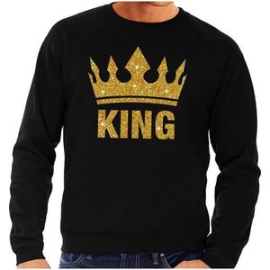 Zwarte King gouden glitter kroon sweater / trui heren - Zwarte Koningsdag kleding M