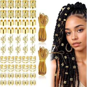 Brenzoos - Gouden Haaraccessoires voor Haarstyling - Set van 50 - Met Metalen Elastische Koorden - Loc Sieraden - Unisex
