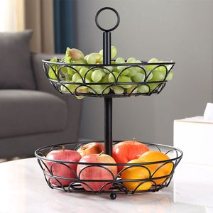 Decopatent - 2-laags Ronde Fruit etagere - Fruitschaal Rond - Fruitmand - Ø29CM - Metaal - Modern en Stijlvol - Afmetingen: 29 x 29 x 42 Cm