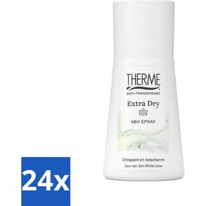 24 x Therme - Extra Dry Zen White Lotus Spray - Anti-transpirant - Beschermend - 75ml - Anti-transpirant - Deodorant - 48 Uur Bescherming - Zweten - Zweetgeur