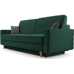 3-zitsbank van Velvet voor woonkamer, slaapbank, sofa met slaapfunctie en opbergruimte, moderne bank - 230x96x97cm - Slaapbank CALIFORNIA - Donkergroen (KRONOS 19)