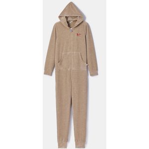 Woody onesie unisex velours - beige - pony - 252-10-ONE-V/227 - maat M