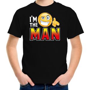 Funny emoticon t-shirt Im the man zwart voor kids -  Fun/ cadeau shirt 122/128