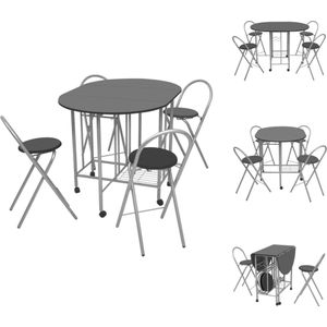 vidaXL Eetkamerset Zwart/Zilver - Opvouwbaar MDF - 112x80x79 cm - 45x36x76 cm - 1.5 cm MDF-dikte - 29.8 cm zitbreedte - Eenvoudig te monteren - Set tafel en stoelen