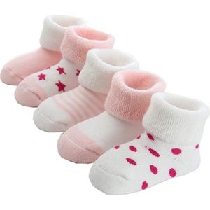 Babysokken - 5 Paar - Babysokjes - Antislip Sokken voor Baby’s/Kinderen - Meisjes Baby en Dreumes - Zacht - Warm - Maat S: 10-12cm (0-1 jaar) - Voor Baby's Peuter