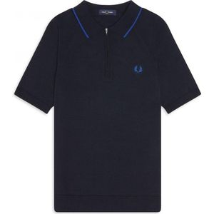 Fred Perry - Zip Neck Knitted Shirt - Polo met Ritssluiting - XS - Blauw