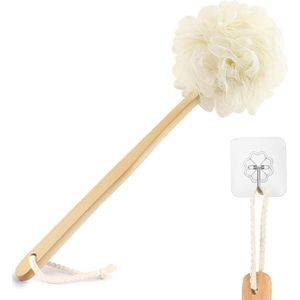 Gsedaox-Badborstel-Rugborstel-Rug Scrubber -Lichaamsborstel met Lange Steel-Zachte Badspons-Met haak-35*12cm-wit