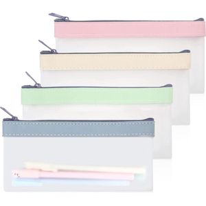 Set van 4 transparante etui, esthetische TPU-etui, etui, draagbare etui, waterdicht met ritssluiting voor het opbergen van briefpapier, cosmetica