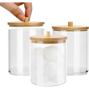 Inovra - Acryl wattenstaafjeshouders set met bamboedeksel voor cosmetica opslag