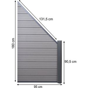 Cosmo Casa -Schutting Sarthe- Windscherm hek- Aluminium palen - Uitbreidingselement schuin rechts- 0,95m -Grijs.