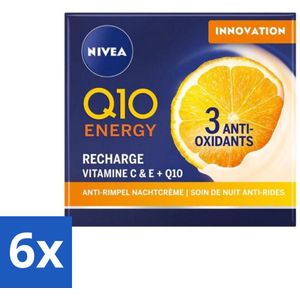 NIVEA – Nachtcrème – Q10 Energy Recharge – 50 ml - Voordeelverpakking - 6 stuks