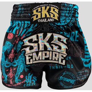 SKS Muay Thai Shorts Sakyant “Stickerbomb” - Zwart / Blauw S