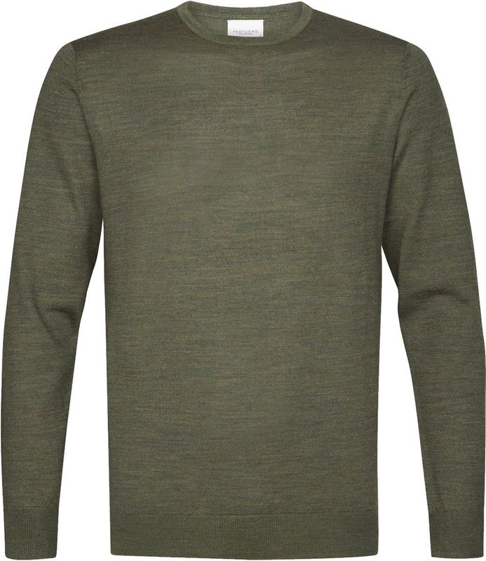 Profuomo - Slim Fit Trui - Donkergroen - 100% Wol
