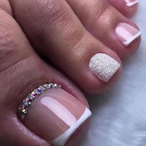 Allecto plus - Set van 24 stuks strass kristal nep teennagels in roze en paars - Valse teennagels voor vrouwen en meisjes