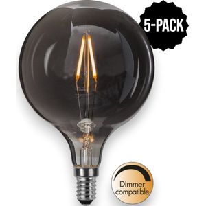 5-Pack | G95 bol - E14 - 1.5W - Super Warm Wit <2200K - Dimbaar - Filament - Rookglas