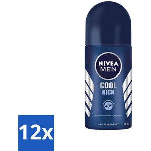 12 x Nivea - Cool Kick - Mannen Rollerdeodorant - 48 Uur Lang Werkend - 50 ml - NIVEA MEN Deodorant - Anti-transpirant - 48 Uur Bescherming - Cool Kick - Deodorant Roller