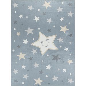 SURYA Vloerkleed - Machinewasbaar Kinderkamer, KinderTapijt, SpeelTapijt - Sterren SUPERMAMA - Blauw/Beige - 120x170cm