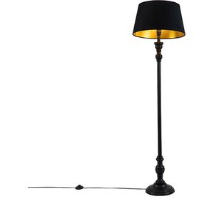 QAZQA classico - Klassieke Dimbare LED Smart Vloerlamp | Staande Lamp met kap incl. wifi met Dimmer - 1 lichts - H 155 cm - Zwart Goud - Woonkamer | Slaapkamer | Keuken