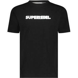 SuperRebel KEANU_ – T-shirt heren – Zwart – Met logo – Katoen stretch – Regular fit – Casual stijl