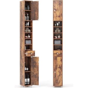 Badkamerkast, Hoge smalle kast, Badkamerkast met 2 deuren, 1 lade en verstelbare planken, Ruimtebesparende kast voor badkamer, woonkamer, keuken, 20 x 20 x 180 cm (wit)