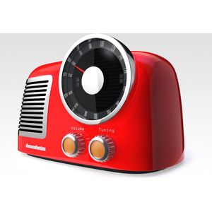 Dibond - Retro - Oude radio in  rood / zwart / wit / grijs - 120 x 120 cm.