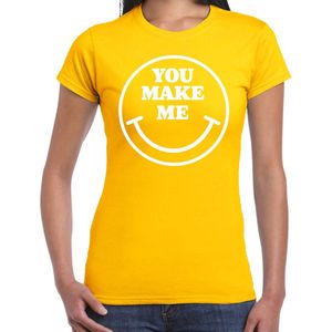 Bellatio Decorations - Verkleed T-shirt - Geel - Dames - Smiley - Carnaval