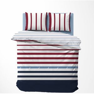 Nautica Ranforce Katoenen Dekbedovertrekset - Lits-Jumeaux - 240x200/220 + 2 bijpassende kussenslopen 60x70 - Finn Rood Blauw