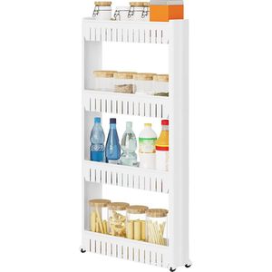 BukkitBow - Kleine Keukenwagen / Smal Rek op Wielen - Geschikt voor Keuken / Woonkamer of Badkamer - 4 Lagen opslag - 102CM Hoog