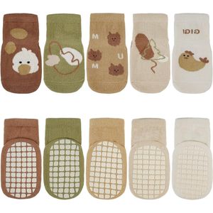 Allecto plus - Antislip babysokken 5 paar katoenen peutersokken - Grijs, Roze, Blauw - Anti-slip sokken voor baby's en kinderen - Maat 0-12 maanden.
