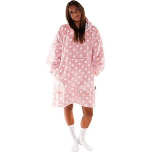 Noony Pink Spots oversized hoodie deken - Plaids met mouwen - Fleece deken met mouwen - Ultrazachte binnenkant - Hoodie blanket - Snuggie - One size fits all