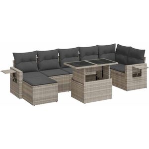 vidaXL - 8-delige - Loungeset - met - kussens - poly - rattan - lichtgrijs
