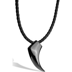 SERASAR Leren Herenketting [Wolf] - Zwart 50cm - Gevlochten Halsband