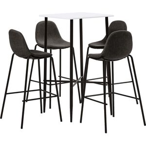 The Living Store 5-delige Barset stof donkergrijs - Barset - Bartafel - Barstoelen - Witte Meubels - Grijze Meubels