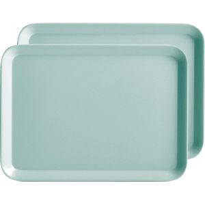 Zeller dienblad - 2x - rechthoek - aqua blauw - kunststof - 24 x 18 cm