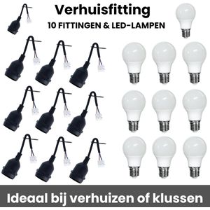 Verhuisfitting - E27 - Voordeelpak 10 stuks - Inclusief 10x LED lamp 11W - 6500K daglicht wit - Compleet
