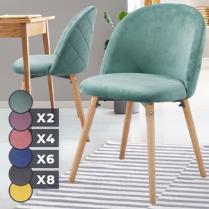 Miadomodo Eetkamerstoelen - Velvet - Fluweel - Houten Poten - Set van 2 - Turquoise