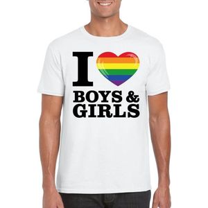 I love boys & girls regenboog t-shirt wit heren - Gay pride shirt L