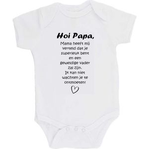 100% katoenen Romper met Tekst ""Hoi Papa..."" - Wit/zwart - Maat 62/68 Zwangerschap aankondiging - Zwanger - Pregnancy announcement - Baby aankondiging - In verwachting