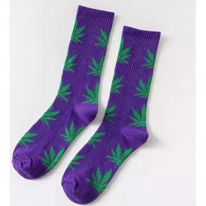Wietsokken - Cannabissokken - Wiet - Cannabis - paars-groen - Unisex sokken - Maat 36-45